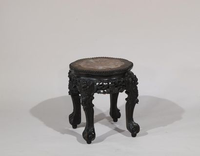 China or Indochina. 
Carved stool in blackened...