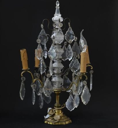 *Girandole in bronze and brass, crystal plate....