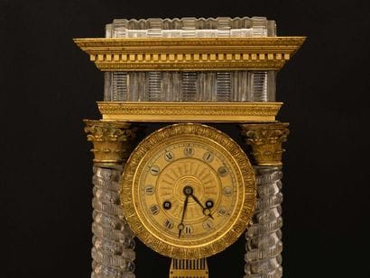 Rare crystal and gilt bronze portico clock...