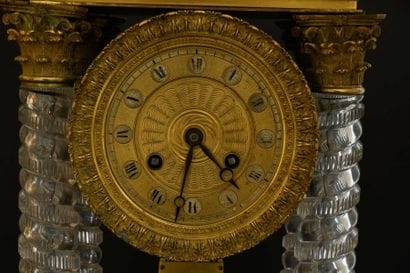 Rare crystal and gilt bronze portico clock...