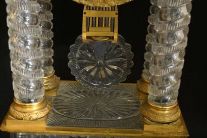 Rare crystal and gilt bronze portico clock...