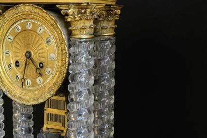 Rare crystal and gilt bronze portico clock...