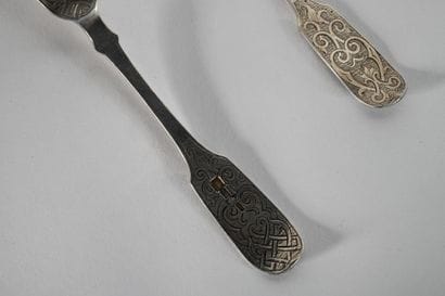 Russia. Covered in silver with spatulas and...