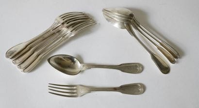 Suite of five silver cutlery, double-threaded...
