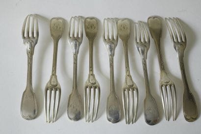 Nine 19th century silver forks, approximate...