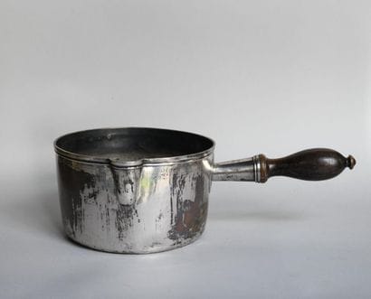 Saucepan in plain silver, the neck and spout...