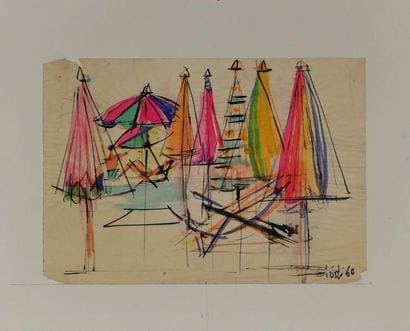 Frédérique GIUSTI (Née en 1925). Les parasols....