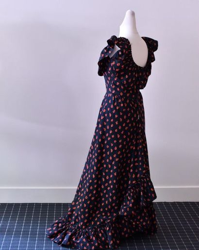 LANVIN, pas d’étiquette. Robe en coton imprimé...