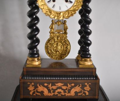 Portico clock in veneer wood, twisted columns,...