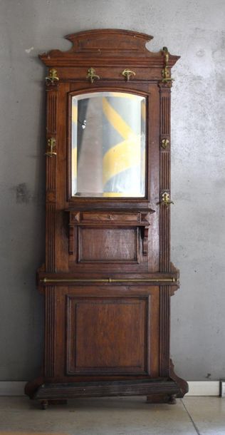 *Wooden wardrobe, mirror-covered; metal hooks....