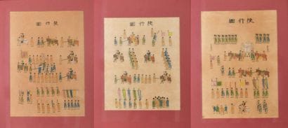 Three ink and colour paintings on paper.

Korea,...