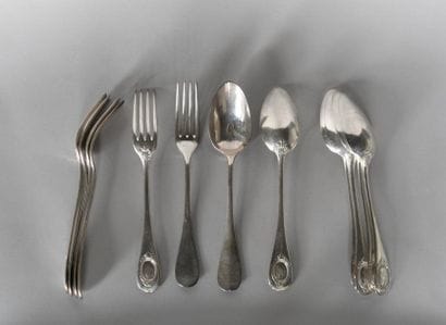 A suite of six plain silver cutlery pieces...