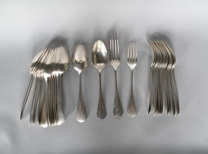 Suite of seventeen plain silver cutlery,...