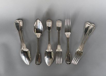 Suite of four silver cutlery net model, the...