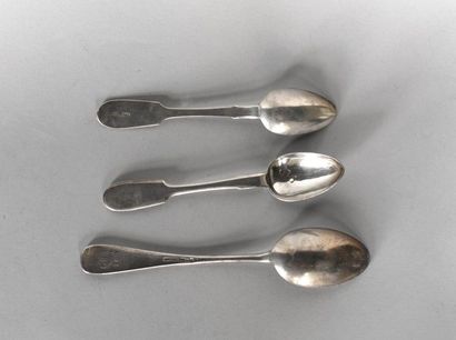Set comprising three plain silver spoons...