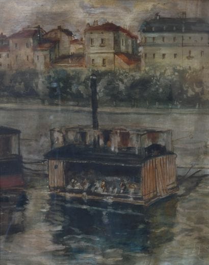 L. PONCET (?) Bateau lavoir sur le Rhône...