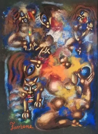 FAVRENE (né en 1934).

Chat et visages. 

Pastel...