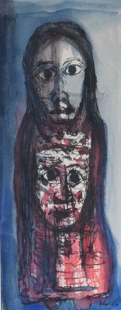 EVARISTO (1923-2009). Femme au masque. 

Aquarelle...