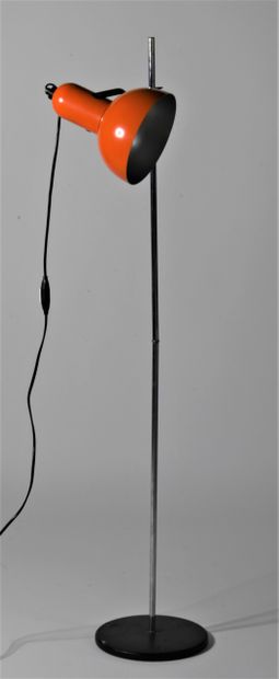 Floor lamp in chromed metal and orange lacquered...