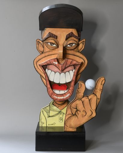 Bruno MARTY. 

Tiger Woods

Caricature sculpture...