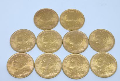SUISSE. Dix pièces 20 Francs or. 1935