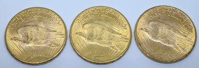USA.Trois pièces 20 dollars or. 1910, 1922...