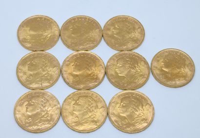 SUISSE. Dix pièces 20 Francs or. 1935