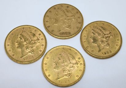 USA.Quatre pièces 20 dollars or. 1873 (x2),...