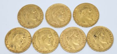 
FRANCE. Sept pièces de 20 Francs or. 1855,...