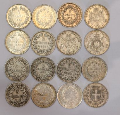 
FRANCE. Quinze pièces argent 5 FF. 1812,1813,...