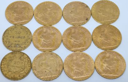 FRANCE. Douze pièces de 20 Francs or. 1847,...