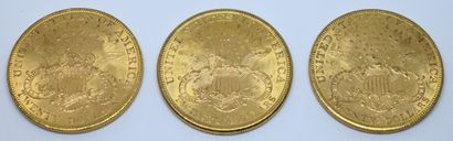 USA.Trois pièces 20 dollars or. 1898, 1900...