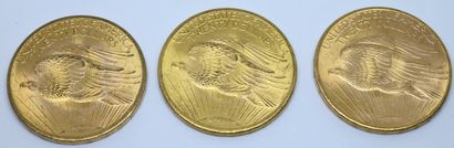 USA.Trois pièces 20 dollars or. 1907 et 1908...