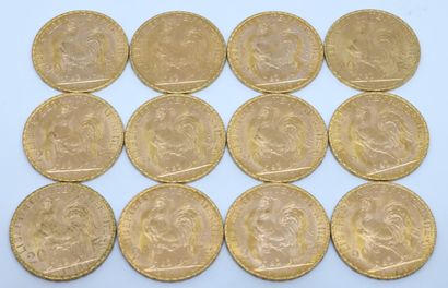 FRANCE. Douze pièces de 20 Francs or. 19...