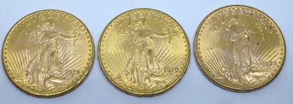 USA.Trois pièces 20 dollars or. 1910, 1922...