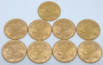 SUISSE. Dix pièces 20 Francs or. 1930