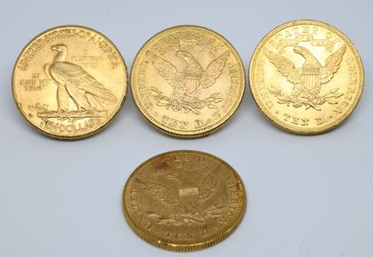 USA. Quatre pièces 10 dollars or. 1892, 1899,...
