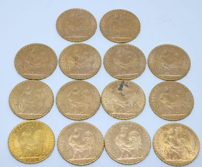 FRANCE. Quatorze pièces 20 Francs or. 19...