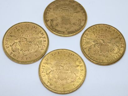 USA.Quatre pièces 20 dollars or. 1873 (x2),...
