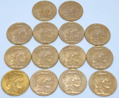 FRANCE. Quatorze pièces 20 Francs or. 19...