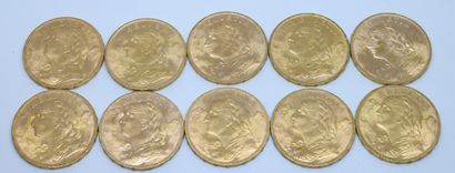 SUISSE. Dix pièces 20 Francs or. 1930