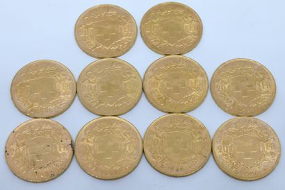 SUISSE. Dix pièces 20 Francs or. 1935