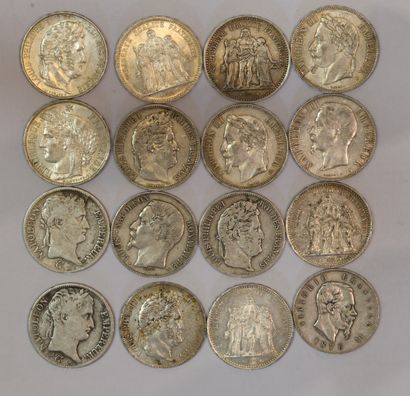 
FRANCE. Quinze pièces argent 5 FF. 1812,1813,...