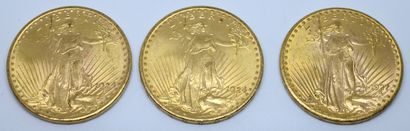 USA.Trois pièces 20 dollars or. 1924 (x2)...