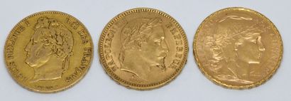FRANCE. Trois pièces 20 Francs or. 1846,...