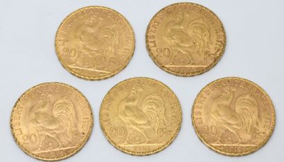 
FRANCE. Cinq pièces de 20 Francs or. 1901,...