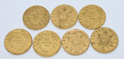 
FRANCE. Sept pièces de 20 Francs or. 1855,...