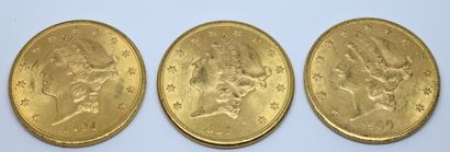 USA.Trois pièces 20 dollars or. 1898, 1900...