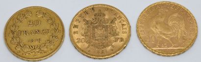 FRANCE. Trois pièces 20 Francs or. 1846,...