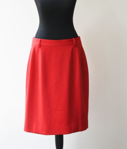 CELINE, Paris. Red wool skirt with six golden...